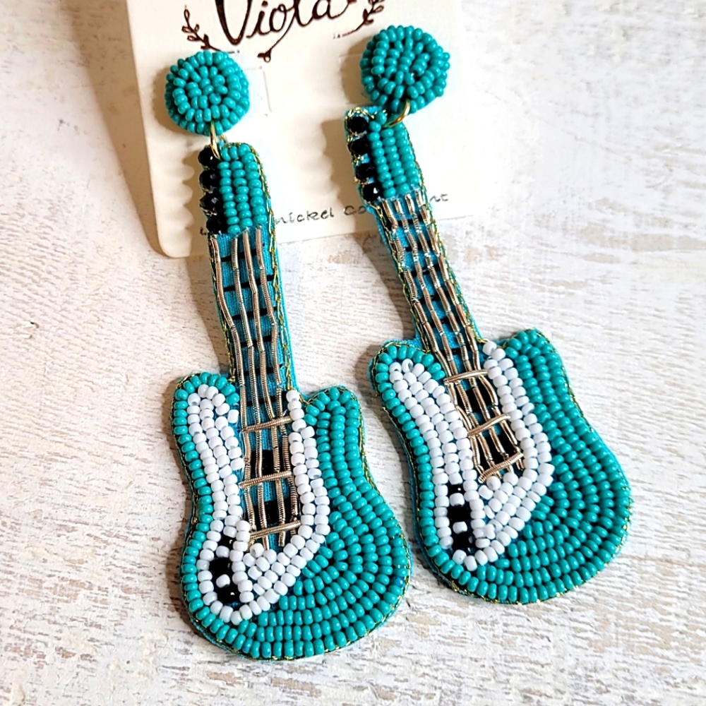 GUITAR TURQUOISE  SEED BEAD EARRINGS